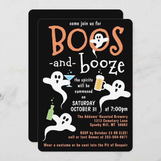 Boos en Booze Halloween Party Cute Spooky Ghost Kaart (Voorkant / Achterkant)