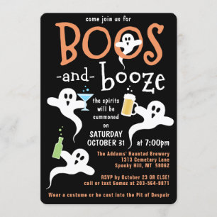 Boos en Booze Halloween Party Cute Spooky Ghost Kaart