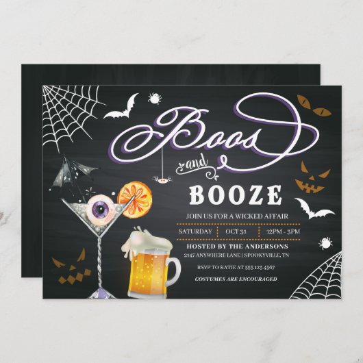 Boos en Booze Halloween Party Invitation Kaart (Voorkant / Achterkant)
