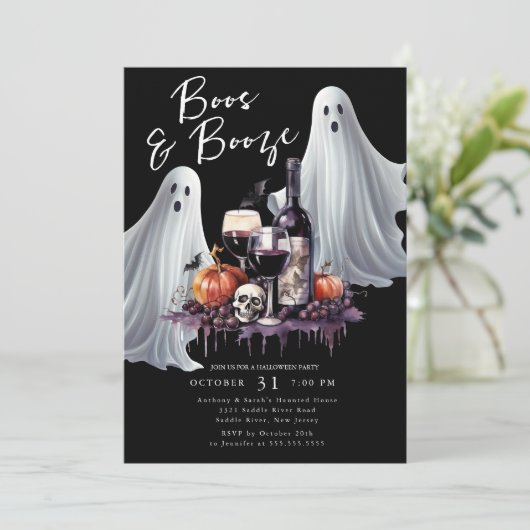 Boos en Booze Halloween Party Kaart (Staand voorkant)