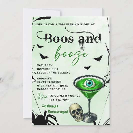 Boos en Booze Halloween Party Kaart (Voorkant)
