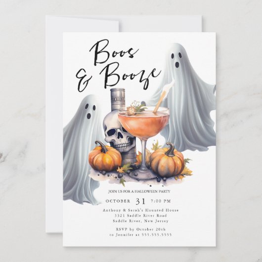 Boos en Booze Halloween Party Kaart (Voorkant)