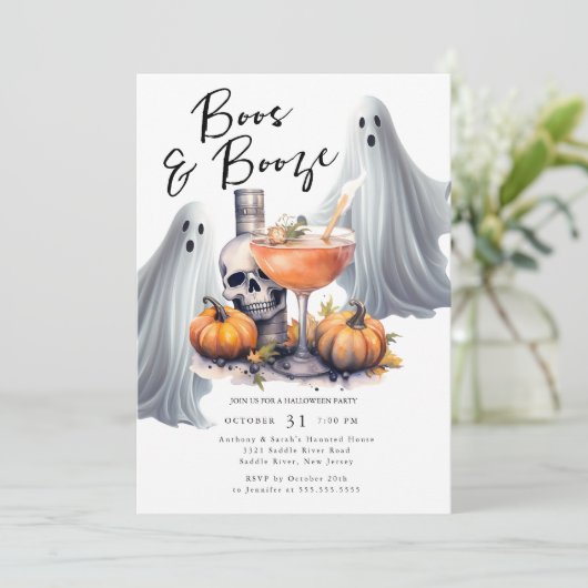 Boos en Booze Halloween Party Kaart (Staand voorkant)