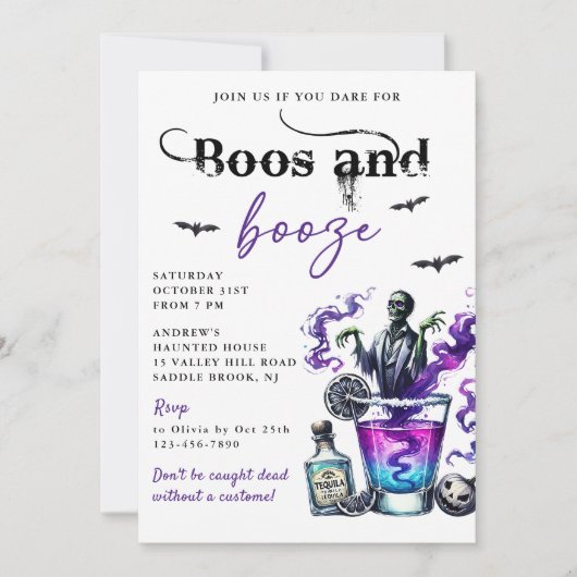 Boos en Booze Halloween Party Kaart (Voorkant)