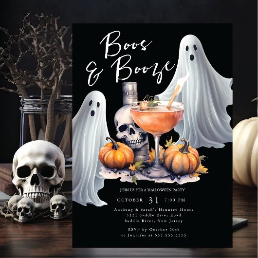 Boos en Booze Halloween Party Kaart
