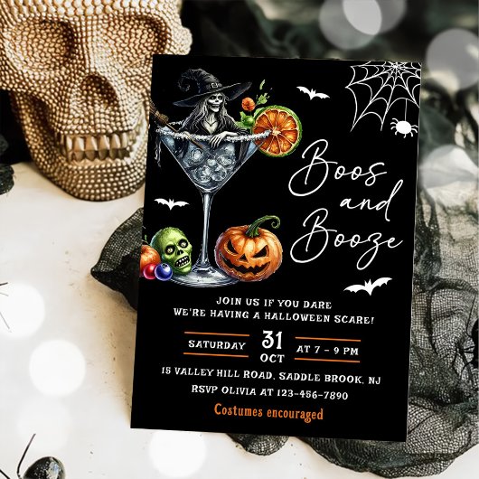 Boos en Booze Halloween Party Kaart
