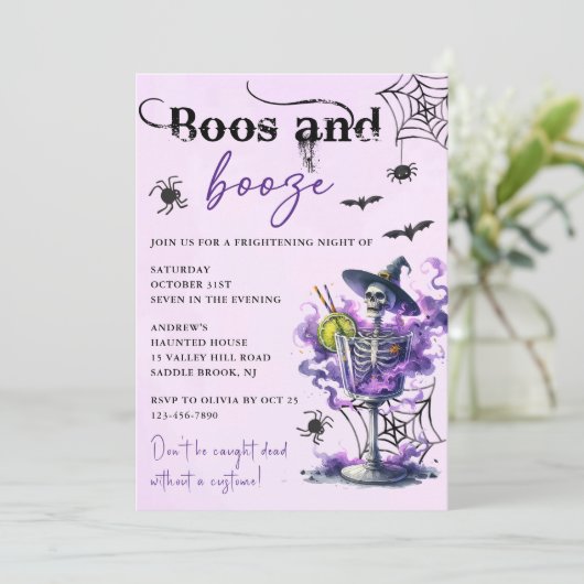 Boos en Booze Halloween Party Kaart (Staand voorkant)