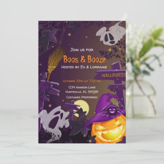 Boos en Booze Halloween Party Kaart (Staand voorkant)