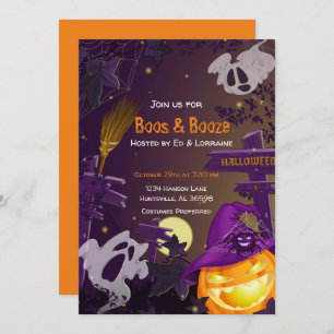 Boos en Booze Halloween Party Kaart