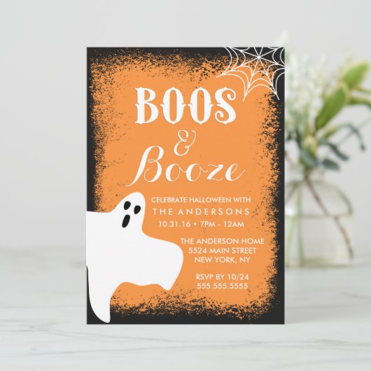 Boos en Booze Halloween Party Kaart (Staand voorkant)