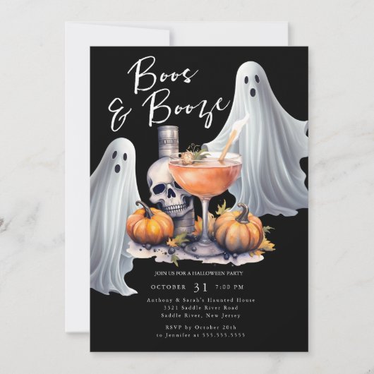 Boos en Booze Halloween Party Kaart (Voorkant)