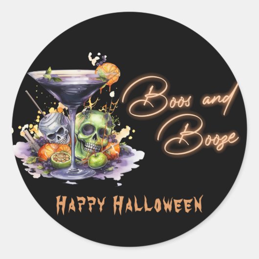 Boos en Booze Halloween Party Ronde Sticker (Voorkant)