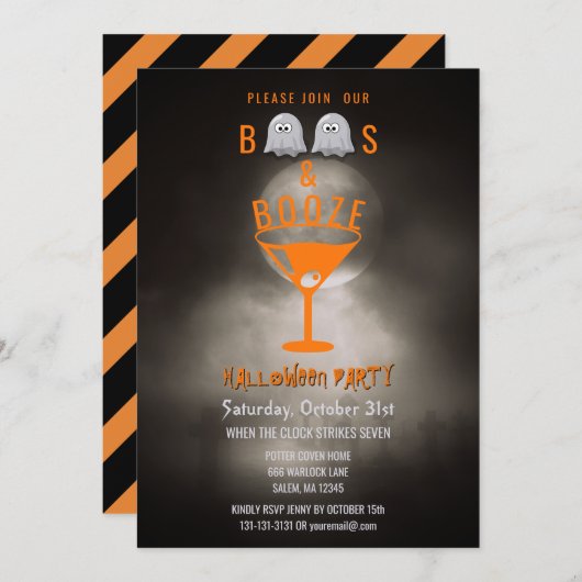 Boos en Booze Halloween Party Spooky Graveyard Kaart (Voorkant / Achterkant)