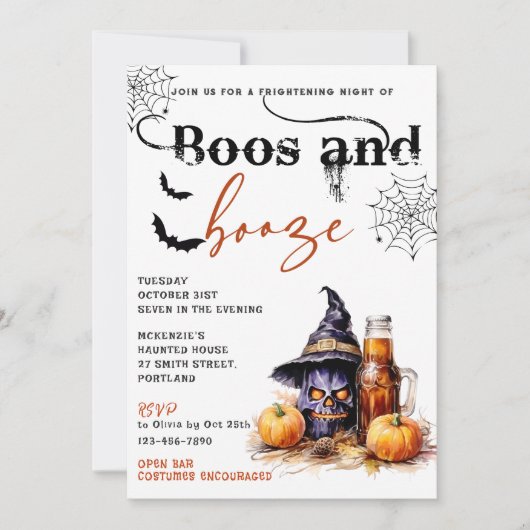 Boos En Booze Halloween Party Uitnodiging (Voorkant)