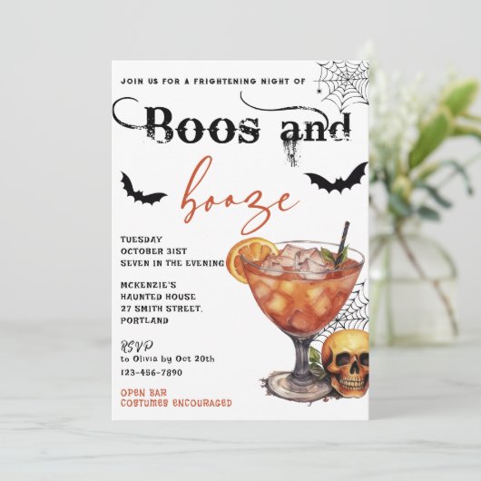Boos En Booze Halloween Party Uitnodiging (Staand voorkant)
