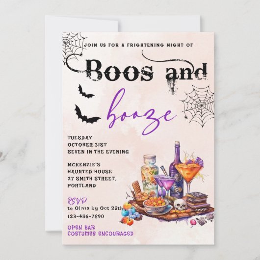 Boos En Booze Halloween Party Uitnodiging (Voorkant)