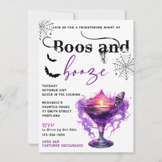 Boos En Booze Halloween Party Uitnodiging (Voorkant)