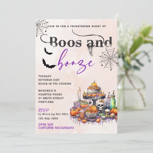 Boos En Booze Halloween Party Uitnodiging (Staand voorkant)