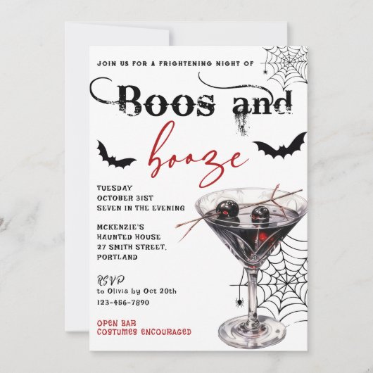 Boos En Booze Halloween Party Uitnodiging (Voorkant)