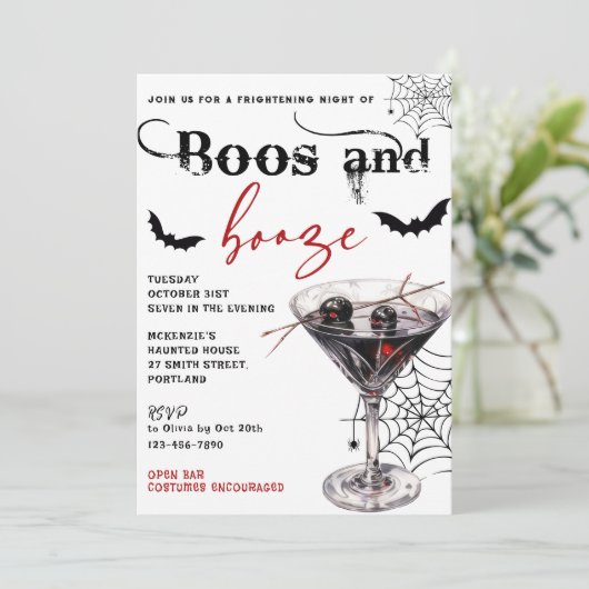 Boos En Booze Halloween Party Uitnodiging (Staand voorkant)