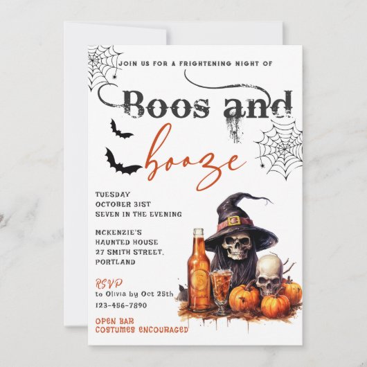 Boos En Booze Halloween Party Uitnodiging (Voorkant)