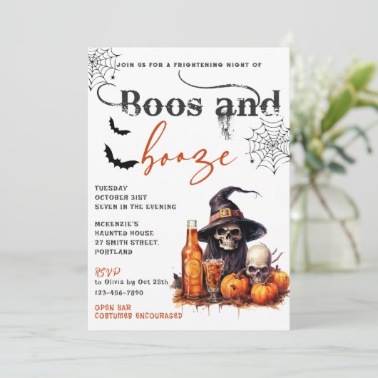 Boos En Booze Halloween Party Uitnodiging (Staand voorkant)