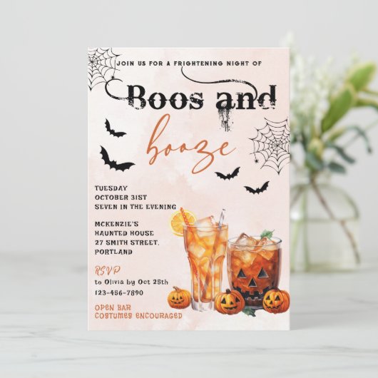 Boos En Booze Halloween Party Uitnodiging (Staand voorkant)