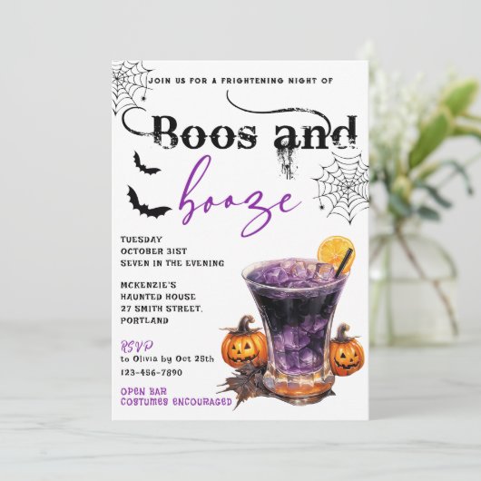 Boos En Booze Halloween Party Uitnodiging (Staand voorkant)