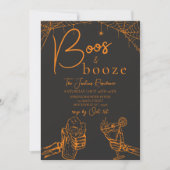 Boos en Booze Halloween Skeleton Party Sinaasappel Kaart (Voorkant)