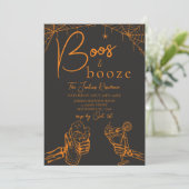Boos en Booze Halloween Skeleton Party Sinaasappel Kaart (Staand voorkant)