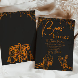 Boos en Booze Halloween Skeleton Party Sinaasappel Kaart