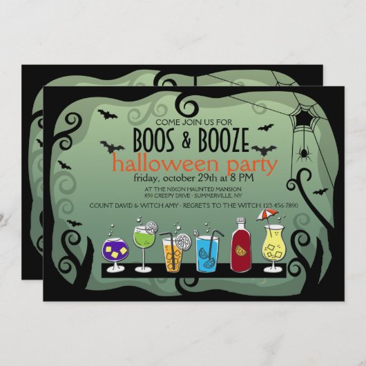 BOOS en BOOZE Halloween Uitnodiging (Voorkant / Achterkant)