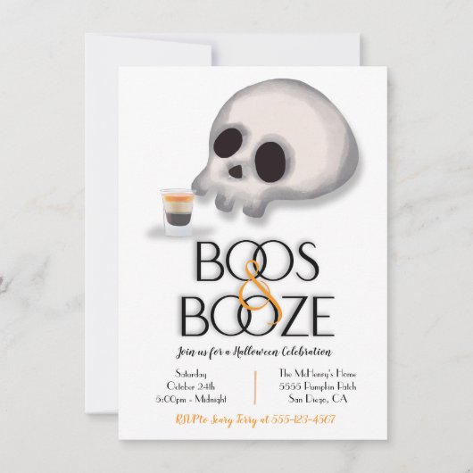 Boos en Booze Modern Halloween Party Kaart (Voorkant)