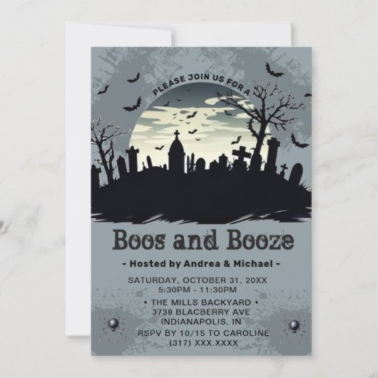 Boos en Booze Moon Halloween Party uitnodiging (Voorkant)