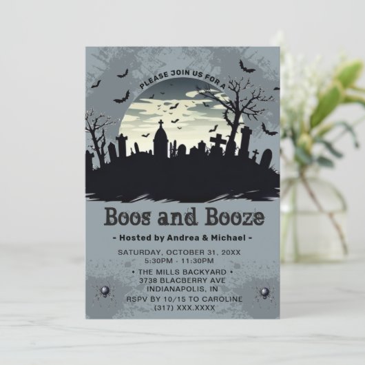 Boos en Booze Moon Halloween Party uitnodiging (Staand voorkant)