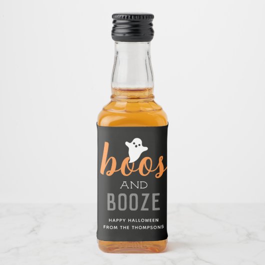 Boos en Booze Oranje en Black Halloween Likeurfles Etiket (Voorkant)