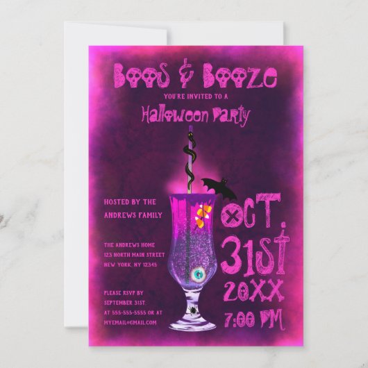 Boos en Booze Spooky Cocktail Drink Halloween Kaart (Voorkant)
