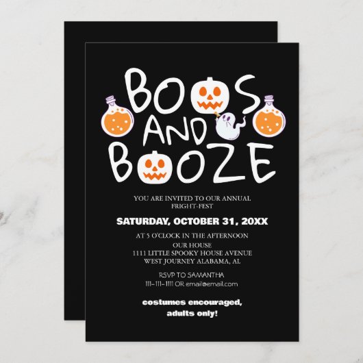 Boos en Booze Spooky Halloween Kostuum Party Kaart (Voorkant / Achterkant)