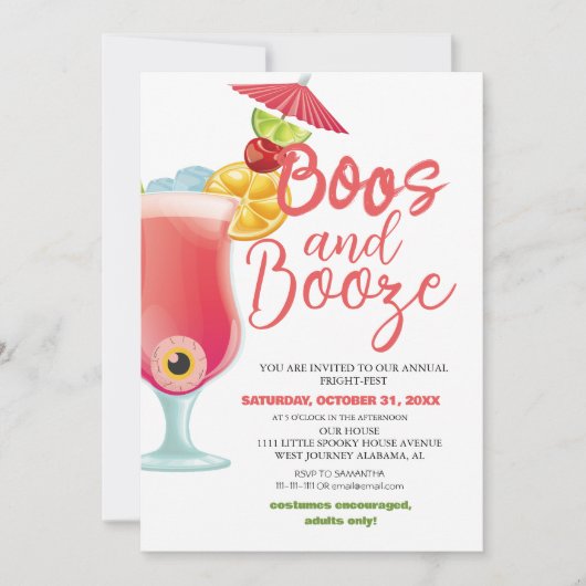 Boos en Booze Spooky Halloween Kostuum Party Kaart (Voorkant)