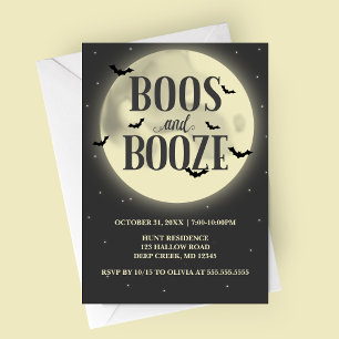 Boos en Booze Volle Maan Halloween Party Kaart