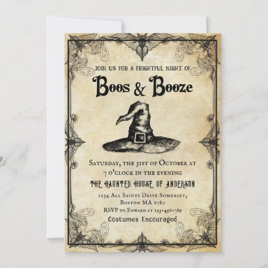 Boos En Booze  Volwassen Halloween Feest Kaart (Voorkant)