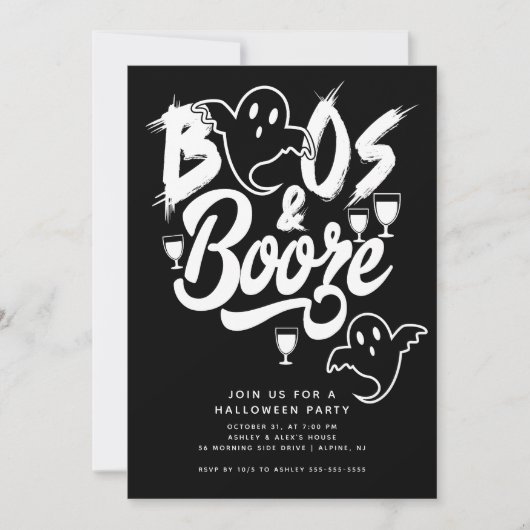 Boos en Booze Volwassen Halloween Feest Kaart (Voorkant)