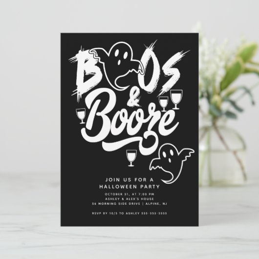 Boos en Booze Volwassen Halloween Feest Kaart (Staand voorkant)