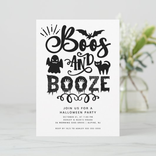 Boos en Booze Volwassen Halloween Feest Kaart (Staand voorkant)