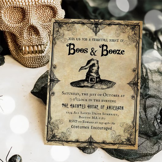 Boos En Booze  Volwassen Halloween Feest Kaart