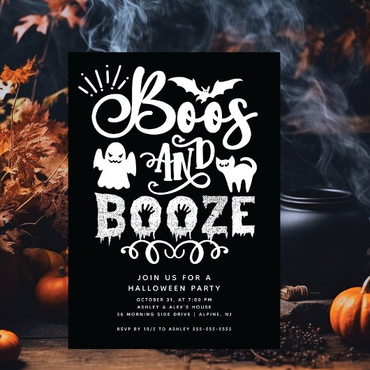 Boos en Booze Volwassen Halloween Feest Kaart