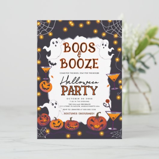 Boos en Booze volwassen Halloween feest Kaart (Staand voorkant)