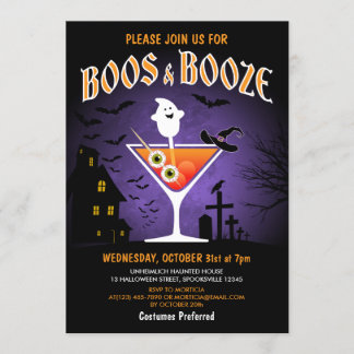Boos en Booze Volwassen Halloween Feest Kaart