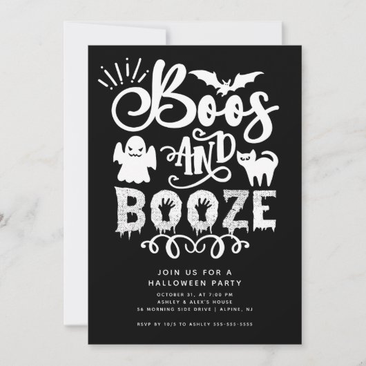 Boos en Booze Volwassen Halloween Feest Kaart (Voorkant)