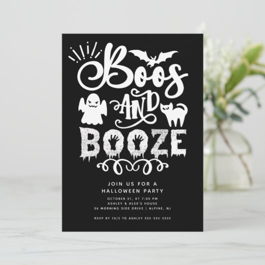 Boos en Booze Volwassen Halloween Feest Kaart (Staand voorkant)